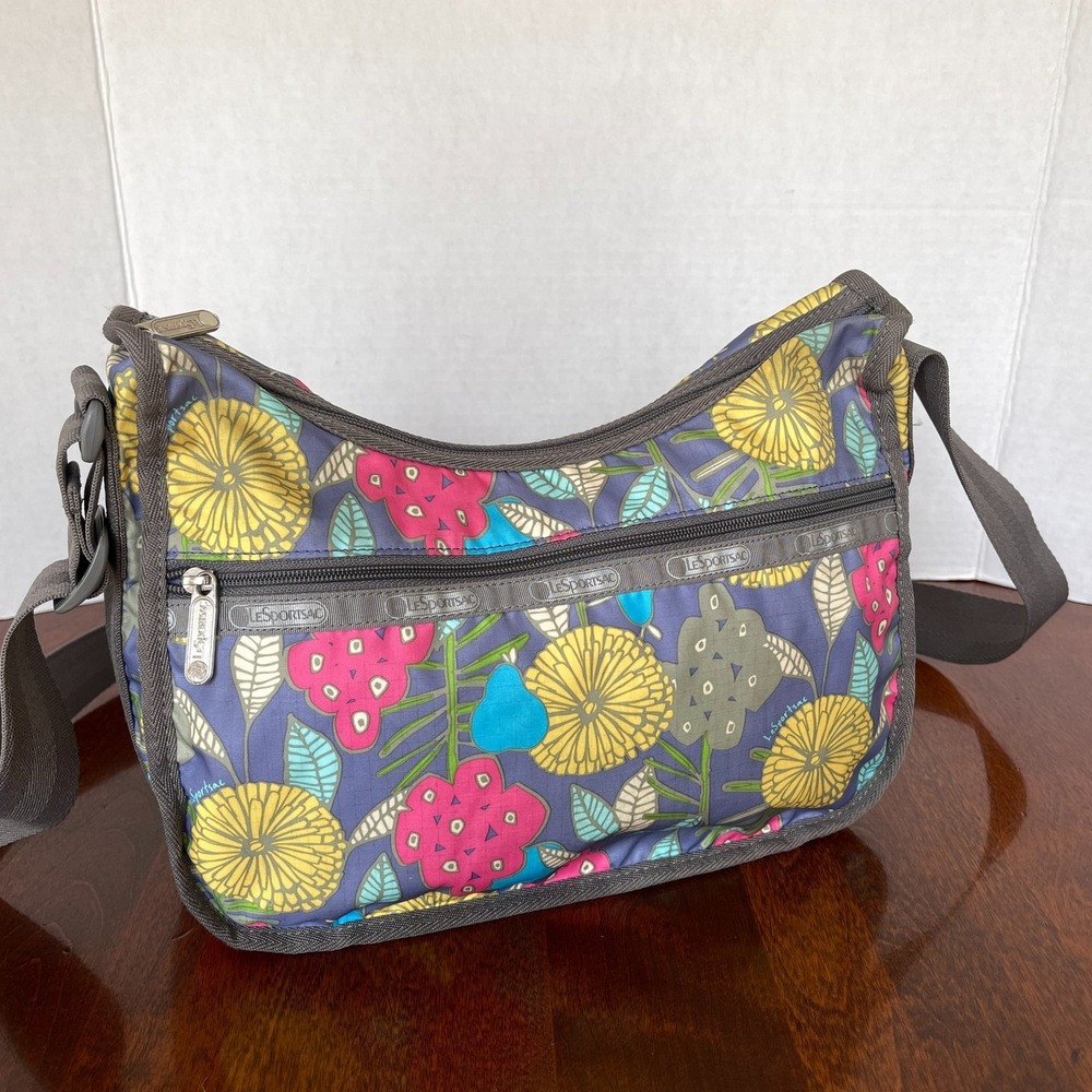 Lesportsac Classic Hobo Gray Yellow Pink Aqua Shoulder/Crossbody Bag